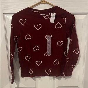 Old Navy Kids Burgundy Heart Long Sleeve Tee
